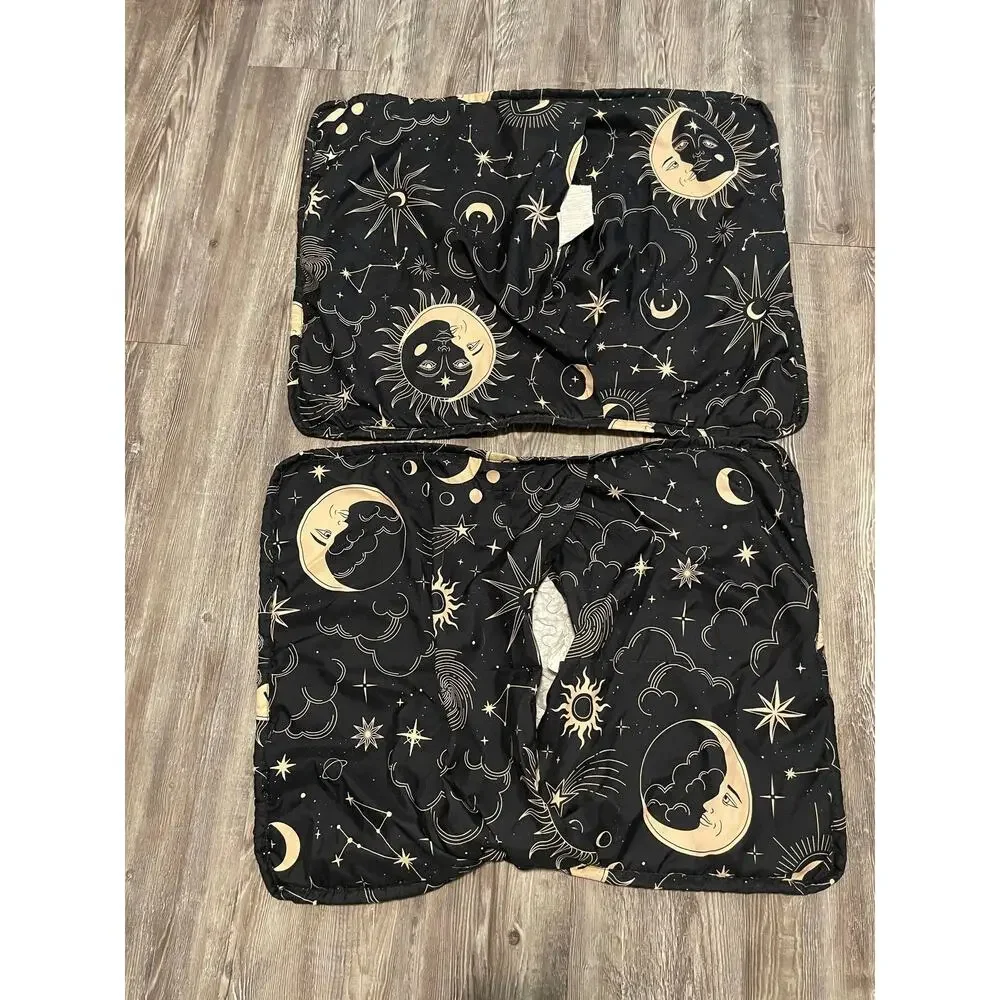 Celestial Sun Moon Quilt Set 83x99 Black Boho Stars 2 Shams Constellation Space